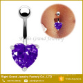 Silver Gold Plated Pink Heart Cubic Zirconia Prong Setting Navel Belly Button Rings